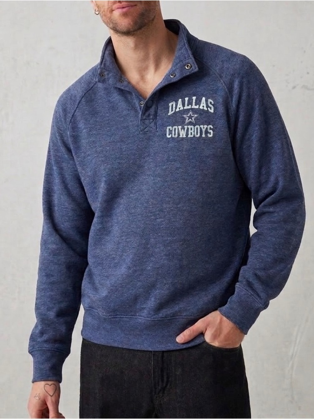 🏈 '47 Brand Dallas Cowboys Snap Neck Fleece Pullover Sweatshirt Navy Mens L